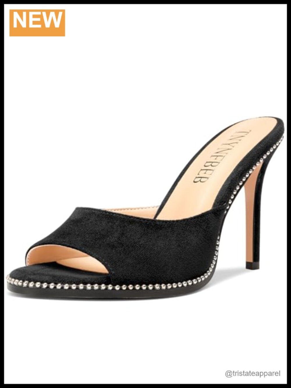 TNYNFBEB Women's Stiletto High Heel Peep Toe Slingback Mules Beaded Prom Sandals